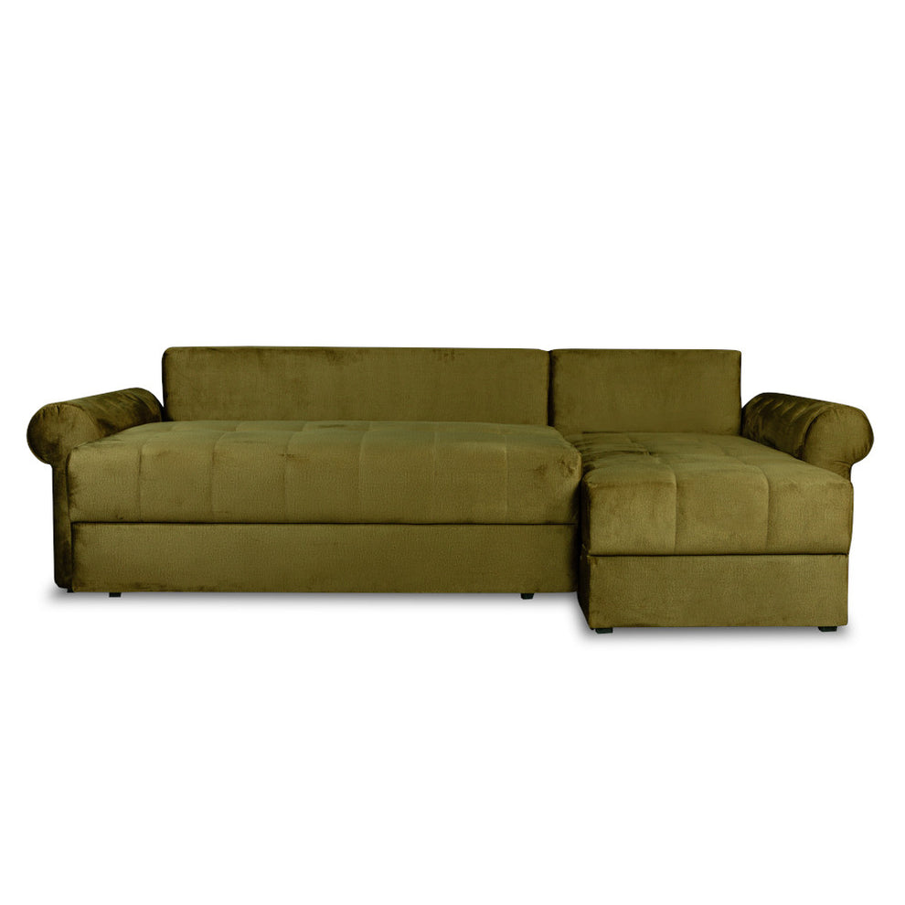 Coltar Extensibil Dreapta Trendy, 5 Locuri, Lada Depozitare, Verde, 275 Cm