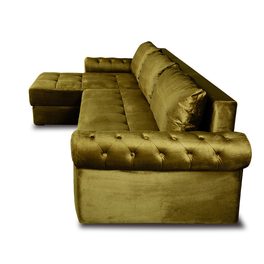 Coltar Extensibil Stanga Trendy, 5 Locuri, Lada Depozitare, Verde, 275 Cm
