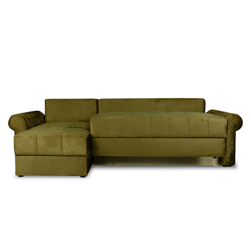 Coltar Extensibil Stanga Trendy, 5 Locuri, Lada Depozitare, Verde, 275 Cm