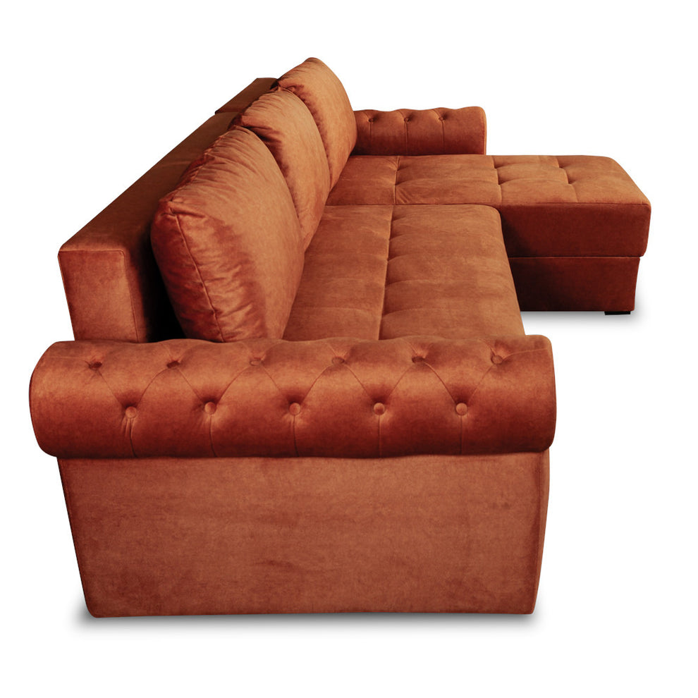 Coltar Extensibil Dreapta Trendy, 5 Locuri, Lada Depozitare, Terracotta, 275 Cm