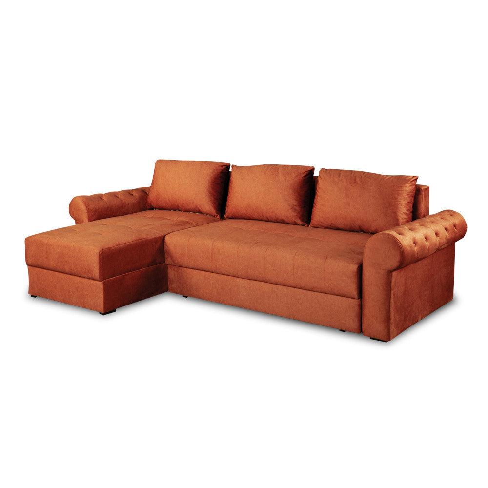 Coltar Extensibil Stanga Trendy, 5 Locuri, Lada Depozitare, Terracotta, 275 Cm