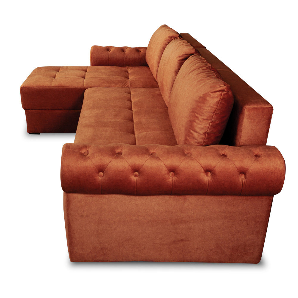 Coltar Extensibil Stanga Trendy, 5 Locuri, Lada Depozitare, Terracotta, 275 Cm