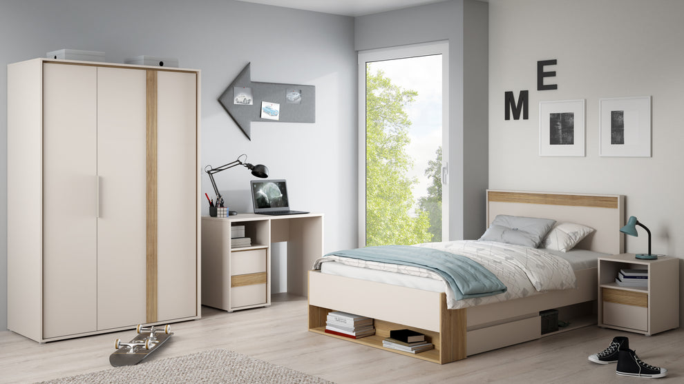 Noptiera Cu 1Sertar Waxala, Stejar Mauvella Si Nisip, 41.3 Cm