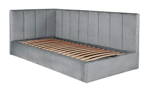 Pat Tapitat Ravel Junior Dimensiune Saltea 90 x 200 Cm, Cu Somiera Rabatabila Si Panou Dreapta, Gri