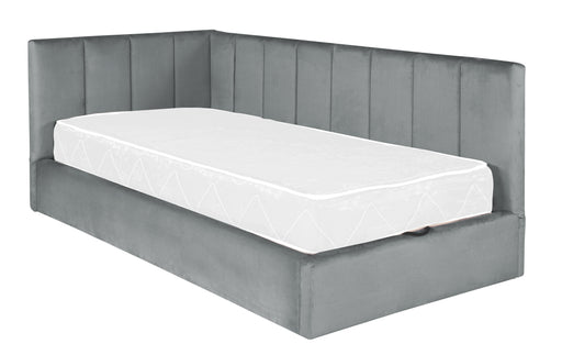 Pat Tapitat Ravel Junior Dimensiune Saltea 90 x 200 Cm, Cu Somiera Rabatabila Si Panou Dreapta, Gri
