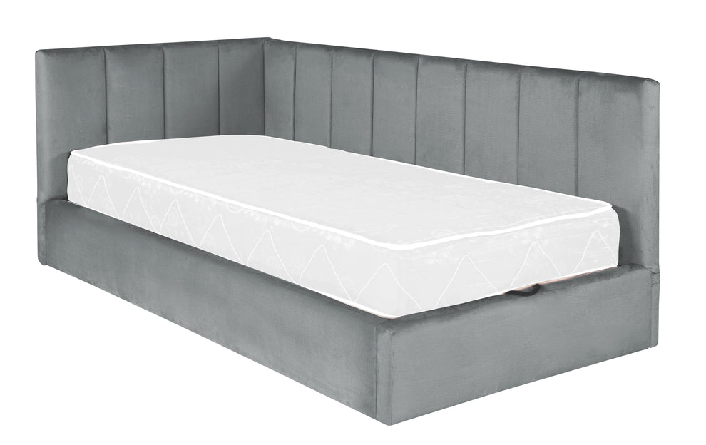 Pat Tapitat Ravel Junior Dimensiune Saltea 90 x 200 Cm, Cu Somiera Rabatabila Si Panou Dreapta, Gri