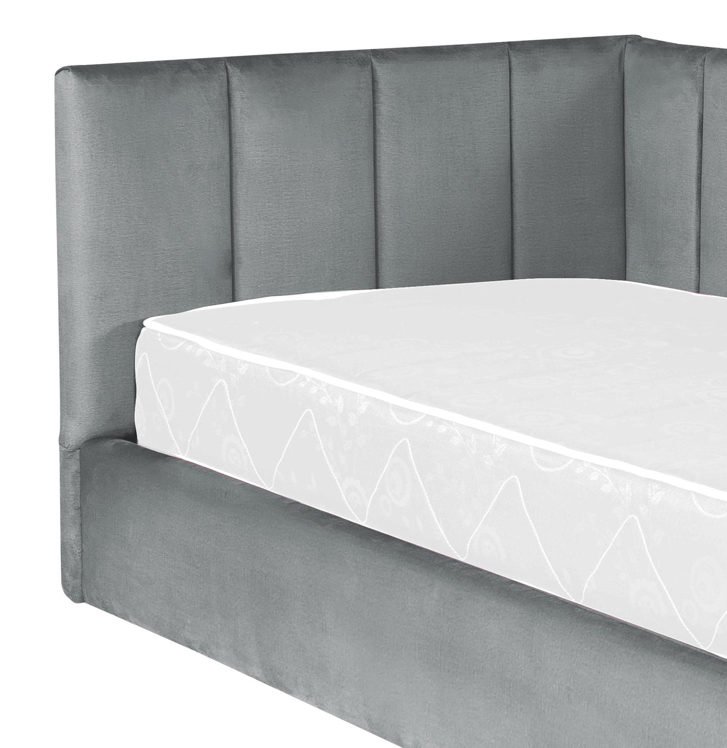 Pat Tapitat Ravel Junior Dimensiune Saltea 90 x 200 Cm, Cu Somiera Rabatabila Si Panou Dreapta, Gri