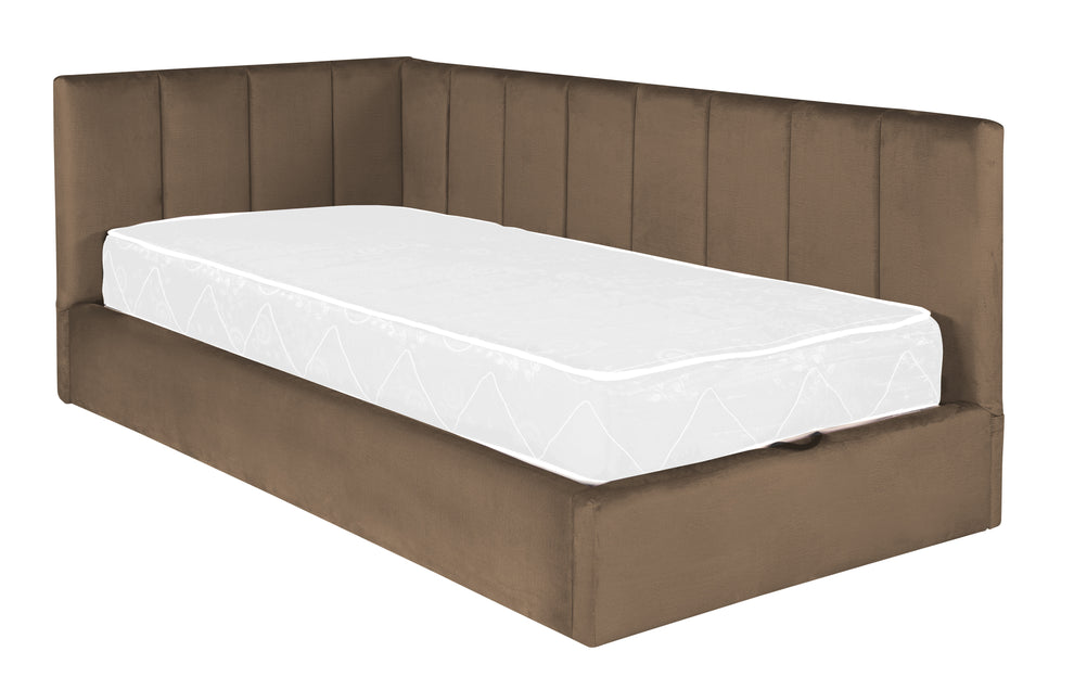 Pat Tapitat Ravel Junior, Dimensiune Saltea 90 x 200 Cm, Cu Somiera Rabatabila Si Panou Dreapta, Maro