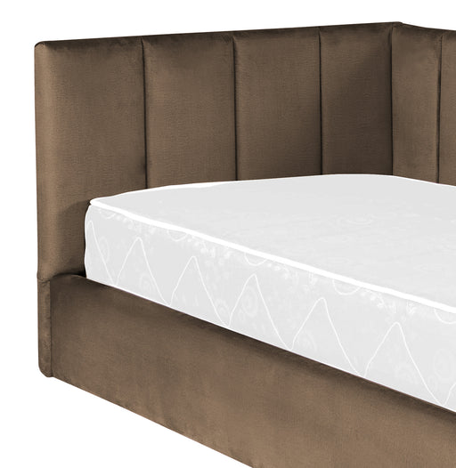 Pat Tapitat Ravel Junior, Dimensiune Saltea 90 x 200 Cm, Cu Somiera Rabatabila Si Panou Dreapta, Maro