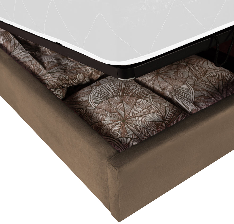 Pat Tapitat Ravel Junior, Dimensiune Saltea 90 x 200 Cm, Cu Somiera Rabatabila Si Panou Dreapta, Maro