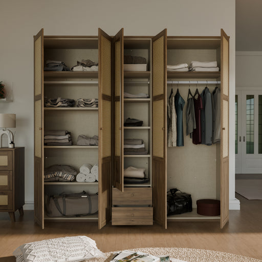 Dulap Cu 5 Usi Glowkiss, Stejar Valencia Si Ratan Natural, 223.4 Cm
