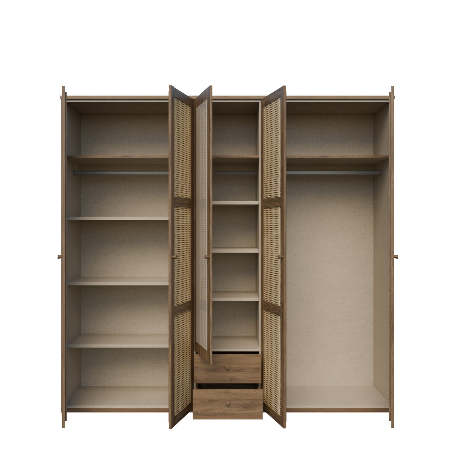 Dulap Cu 5 Usi Glowkiss, Stejar Valencia Si Ratan Natural, 223.4 Cm