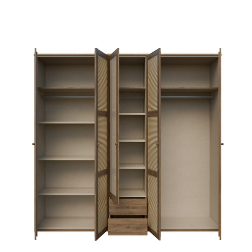 Dulap Cu 5 Usi Glowkiss, Stejar Valencia Si Ratan Natural, 223.4 Cm