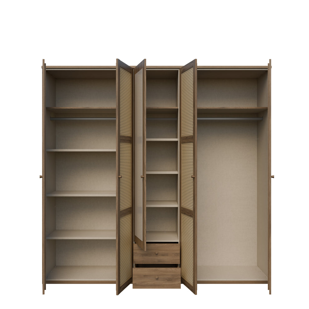 Dulap Cu 5 Usi Glowkiss, Stejar Valencia Si Ratan Natural, 223.4 Cm