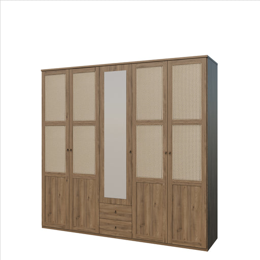 Dulap Cu 5 Usi Glowkiss, Stejar Valencia Si Ratan Natural, 223.4 Cm