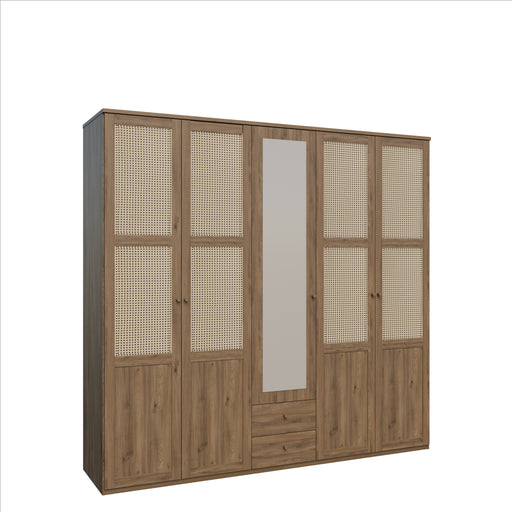 Dulap Cu 5 Usi Glowkiss, Stejar Valencia Si Ratan Natural, 223.4 Cm
