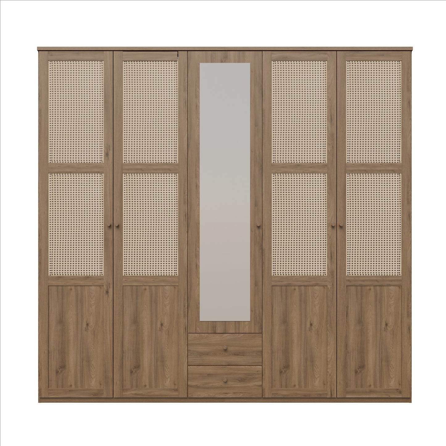 Dulap Cu 5 Usi Glowkiss, Stejar Valencia Si Ratan Natural, 223.4 Cm