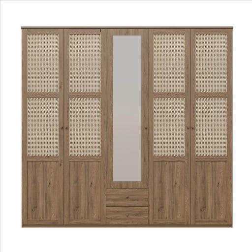Dulap Cu 5 Usi Glowkiss, Stejar Valencia Si Ratan Natural, 223.4 Cm