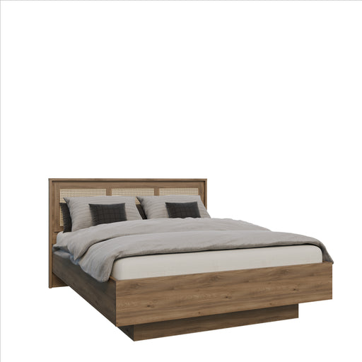 Pat Cu Somiera Rabatabila Glowkiss, Dimensiunea Saltea 160 x 200 Cm, Stejar Valencia Si Ratan Natural