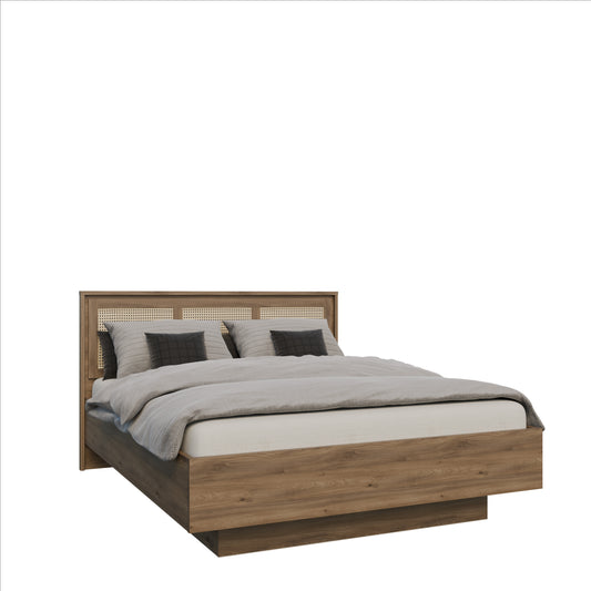 Pat Cu Somiera Rabatabila Glowkiss, Dimensiunea Saltea 160 x 200 Cm, Stejar Valencia Si Ratan Natural