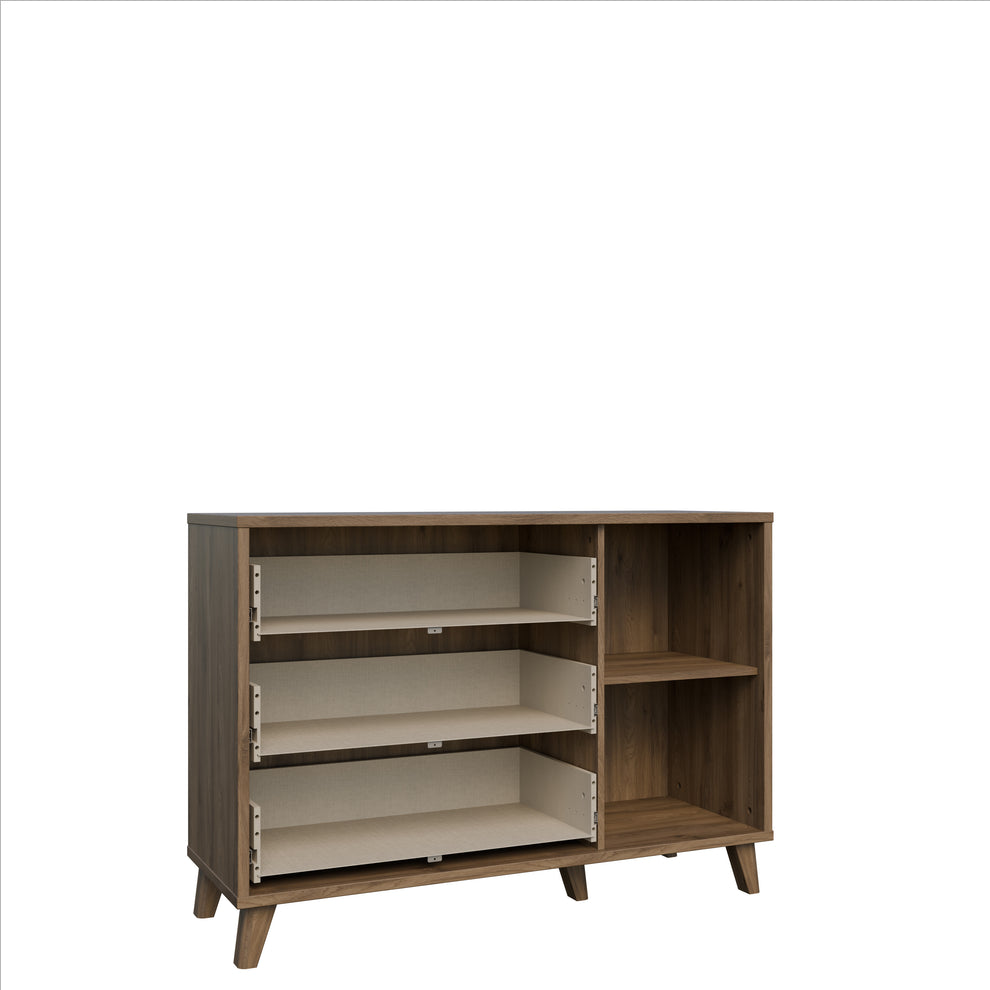 Comoda 1 Usa Si 3 Sertare Glowkiss, Stejar Valencia Si Ratan Natural, 119.5 Cm