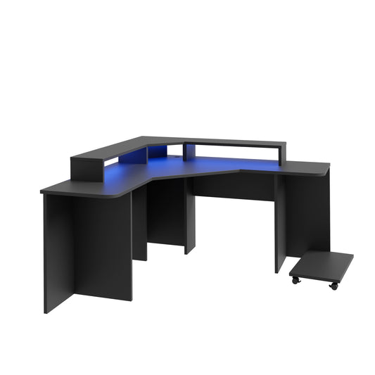 Birou Colt Gaming Trezorio, LED-uri RGB, Suport casti si suport bauturi,Negru Mat 160 Cm