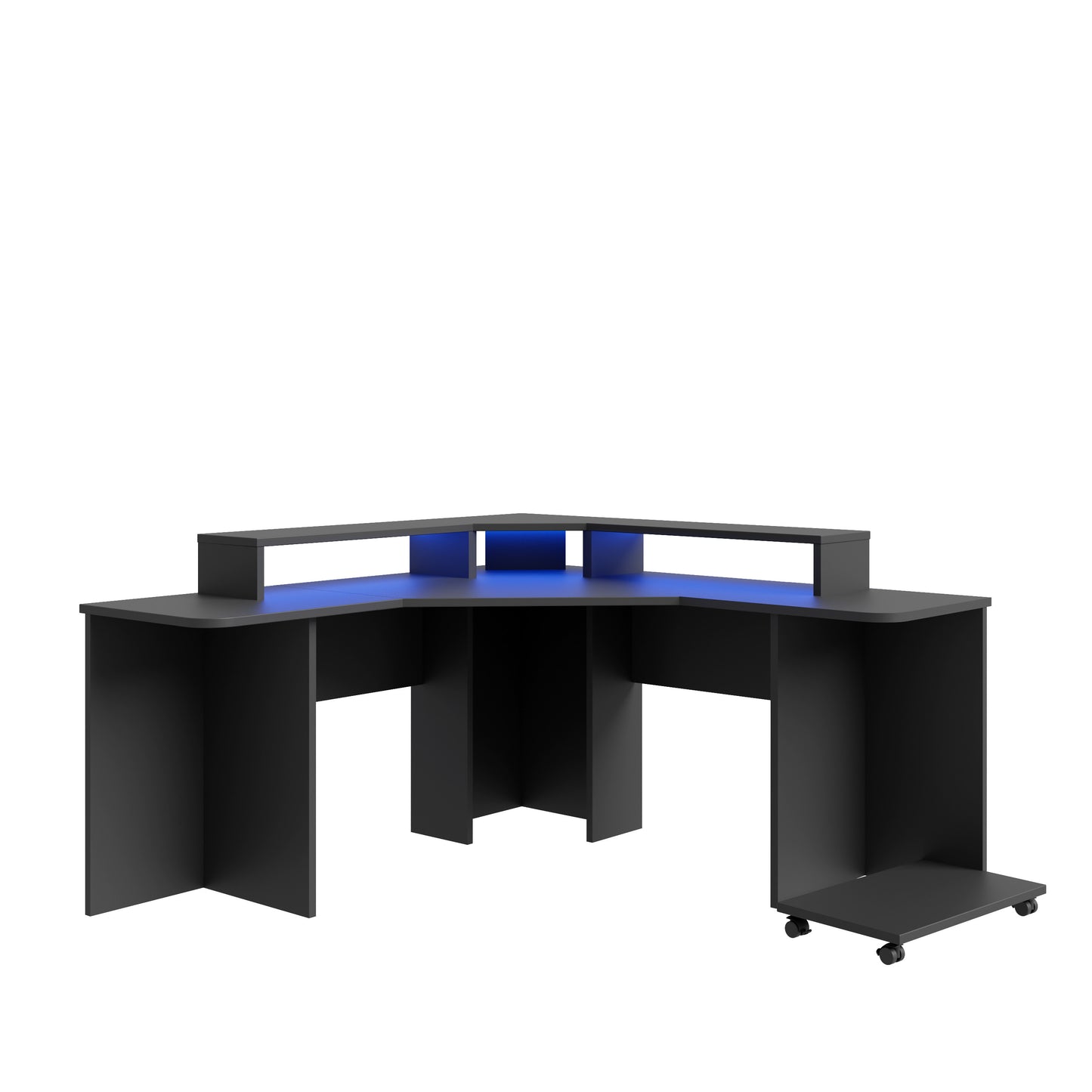 Birou Colt Gaming Trezorio, LED-uri RGB, Suport casti si suport bauturi,Negru Mat 160 Cm