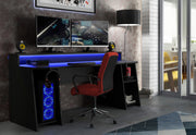 Birou Gaming Trezorio, Raft, LED-uri RGB, Suport Casti Si Suport Bauturi, 200 Cm