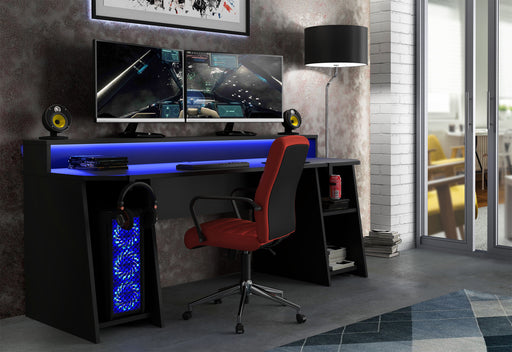 Birou Gaming Trezorio, Raft, LED-uri RGB, Suport Casti Si Suport Bauturi, 200 Cm