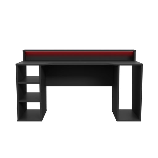 Birou Gaming Trezorio LED RGB, 2 Rafturi, Suport Casti Si Suport Bauturi, Negru Mat,160 Cm