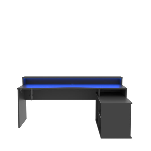 Birou Gaming Trezorio, LED RGB, Suport Casti Si Suport Bauturi, Negru Mat, 200 Cm