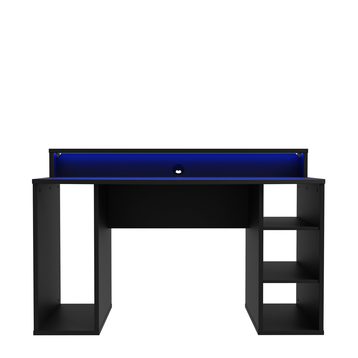 Birou Gaming Trezorio, 2 Rafturi, LED-uri RGB, Negru Mat, 140 Cm