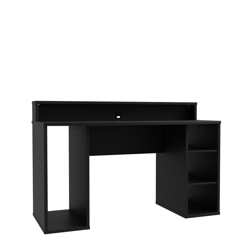 Birou Gaming Trezorio, 2 Rafturi, LED-uri RGB, Negru Mat, 140 Cm
