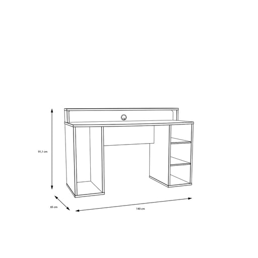 Birou Gaming Trezorio, 2 Rafturi, LED-uri RGB, Negru Mat, 140 Cm