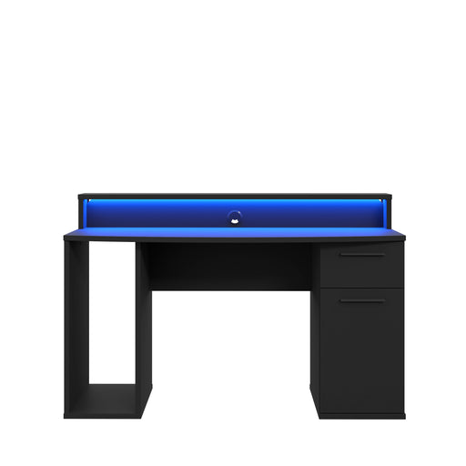 Birou Gaming Trezorio, LED-uri RGB, Negru Mat 140 Cm