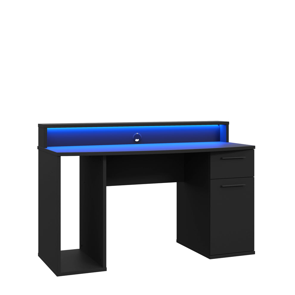 Birou Gaming Trezorio, LED-uri RGB, Negru Mat 140 Cm