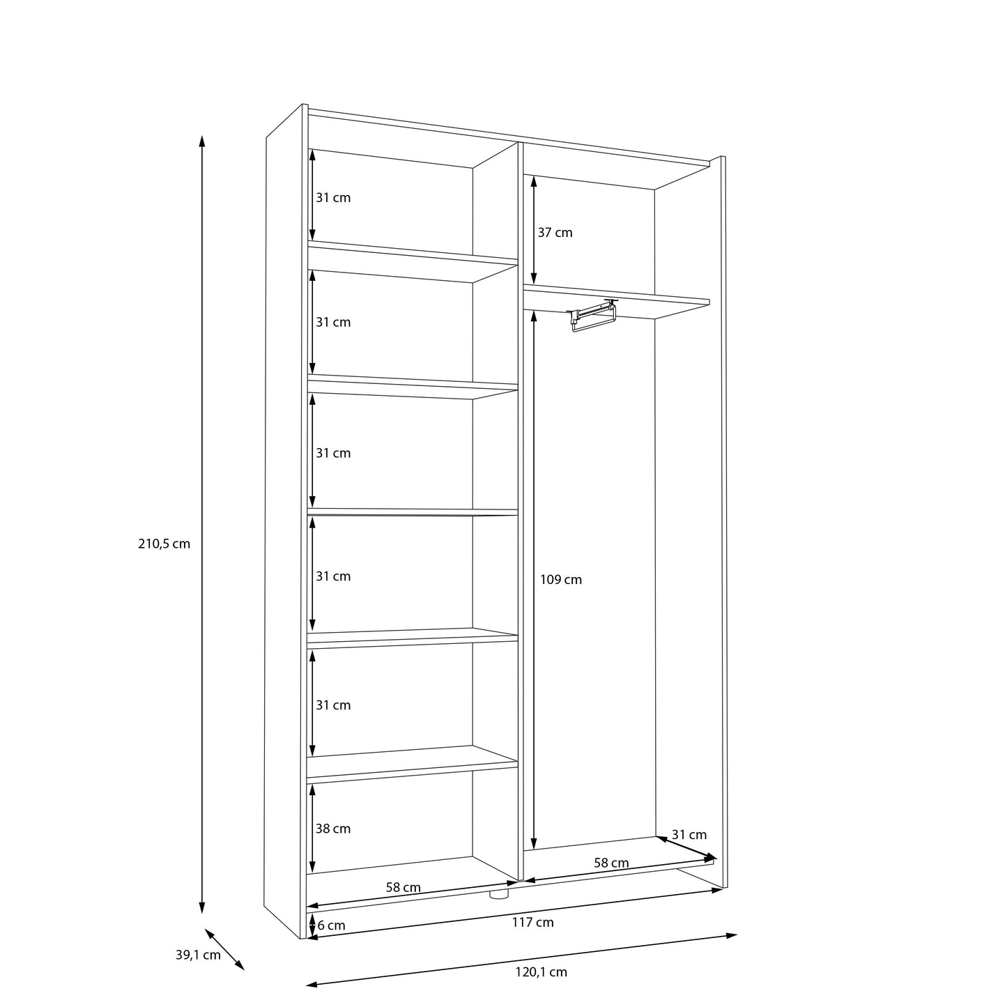 Dulap Cu Usi Culisante Harmony Alb, 120 Cm