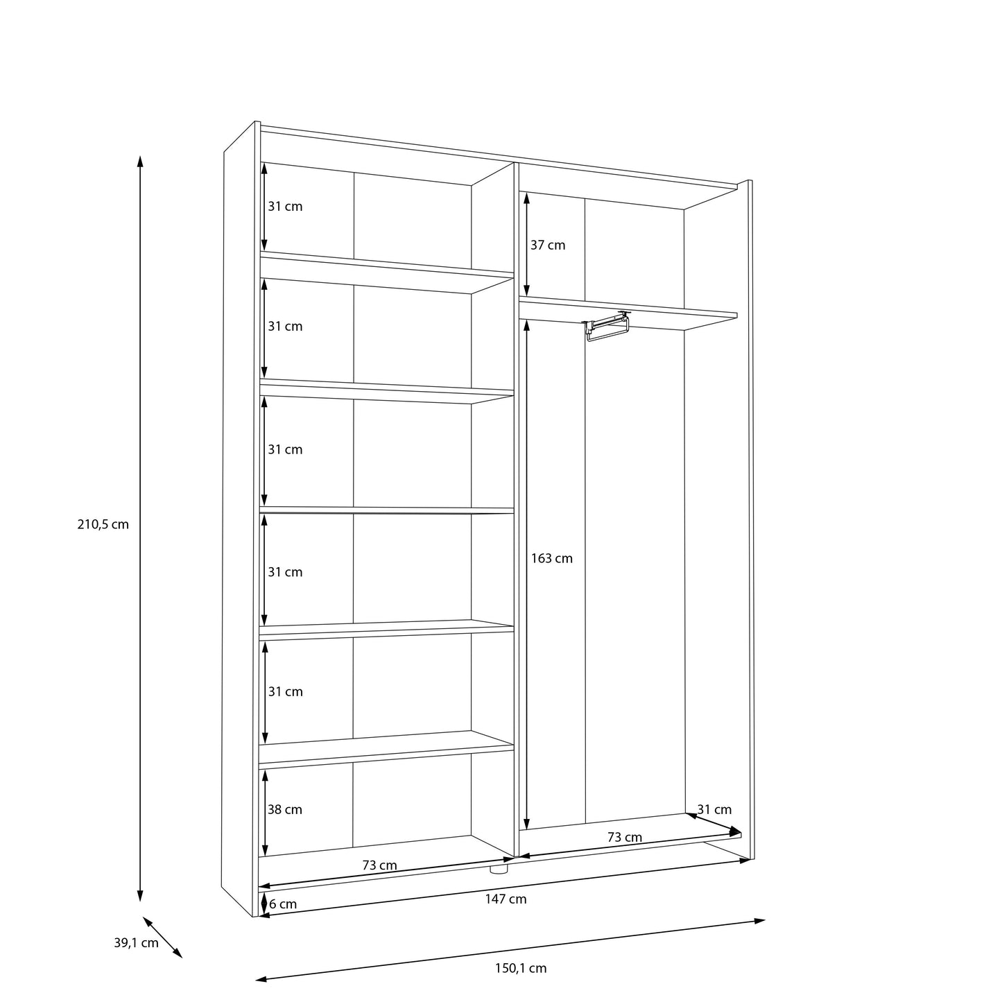 Dulap Cu Usi Culisante Harmony Alb, 150 Cm