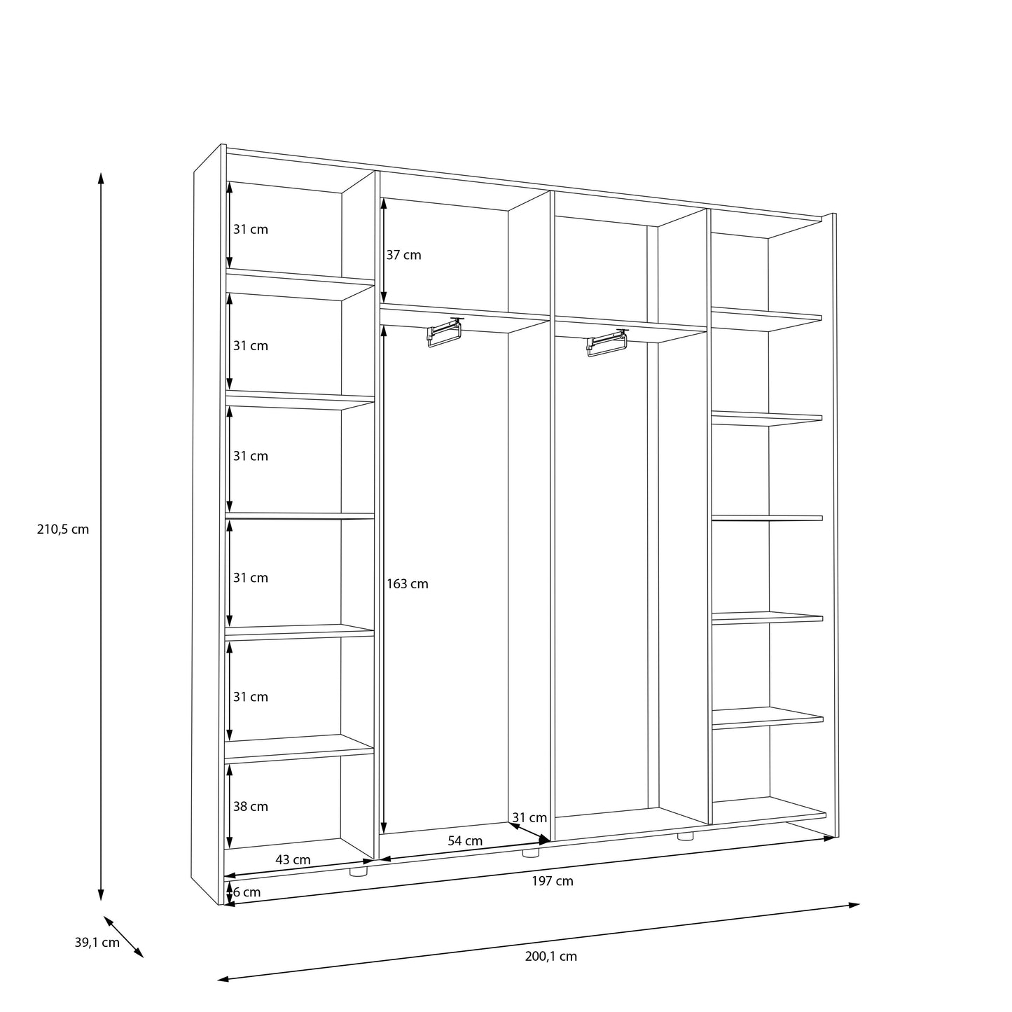 Dulap Cu Usi Culisante Harmony Alb, 200 Cm