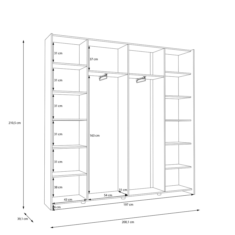 Dulap Cu Usi Culisante Harmony Alb, 200 Cm