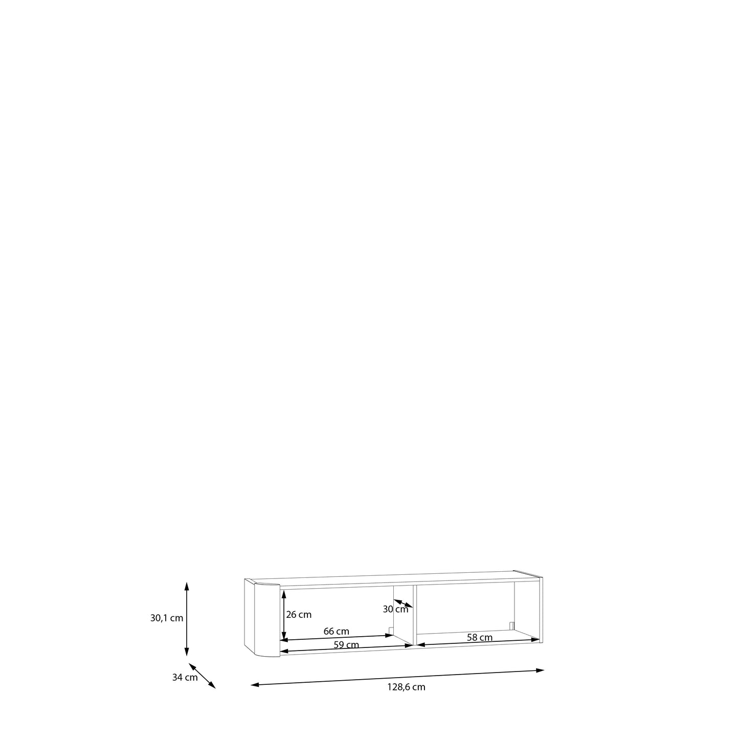 Dulap Suspendat Bibliotheque, Stejar Cabezone, 128.6 Cm
