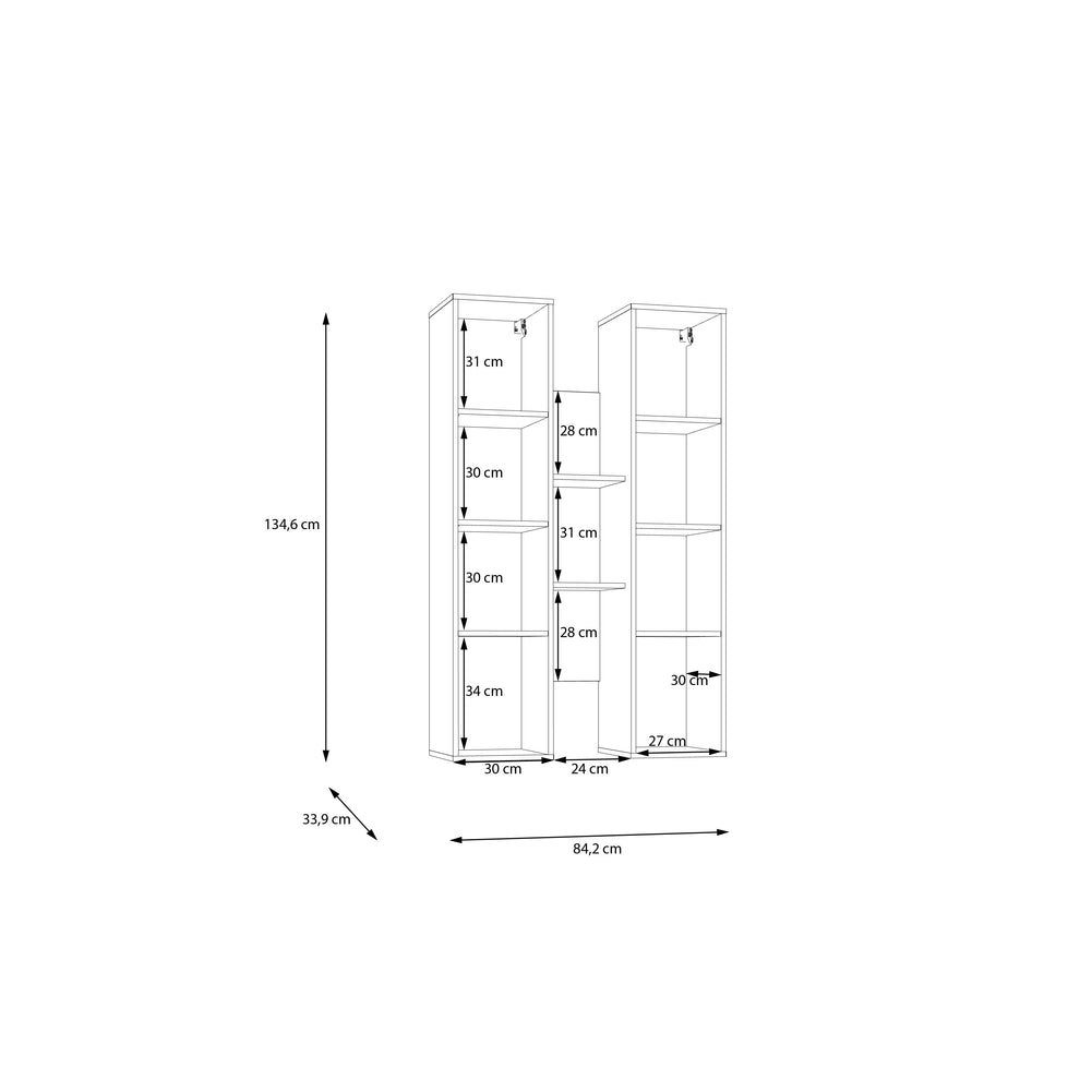 Vitrina Suspendata Bibliotheque, usi cu soft-close, Terracotta si stejar Mauvella, 84.2 Cm