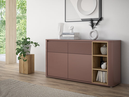 Bufet Cu 2 Usi Si 2 Sertare Bibliotheque , Terracotta si stejar Mauvella, 160 Cm