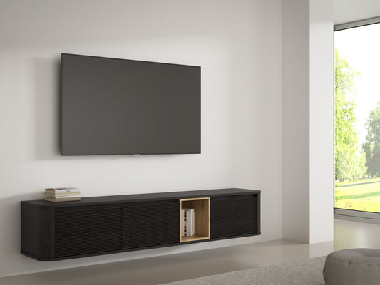 Comoda Tv Mare Bibliotheque, Stejar Cabezone si Stejar Artisan si stejar negru, 215 Cm