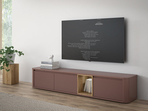 Comoda Tv Mare Bibliotheque, Terracotta si stejar Mauvella, 215 Cm