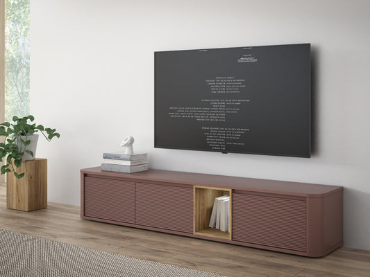 Comoda Tv Mare Bibliotheque, Terracotta si stejar Mauvella, 215 Cm