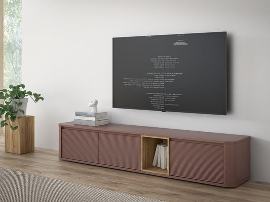 Comoda Tv Mare Bibliotheque, Terracotta si stejar Mauvella, 215 Cm