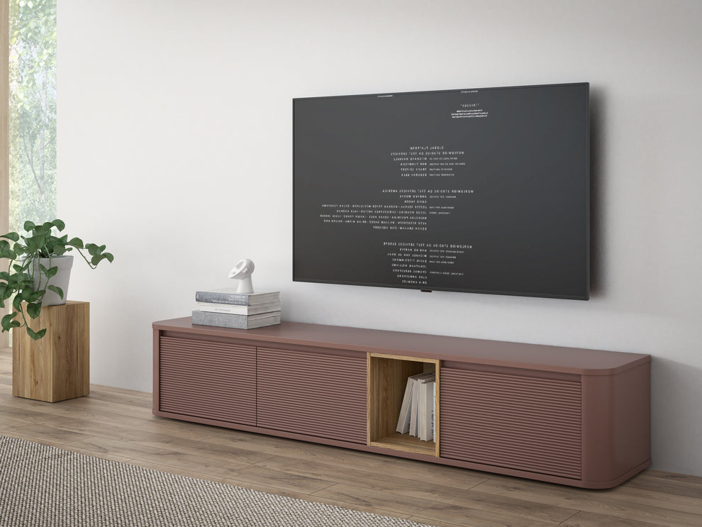 Comoda Tv Mare Bibliotheque, Terracotta si stejar Mauvella, 215 Cm
