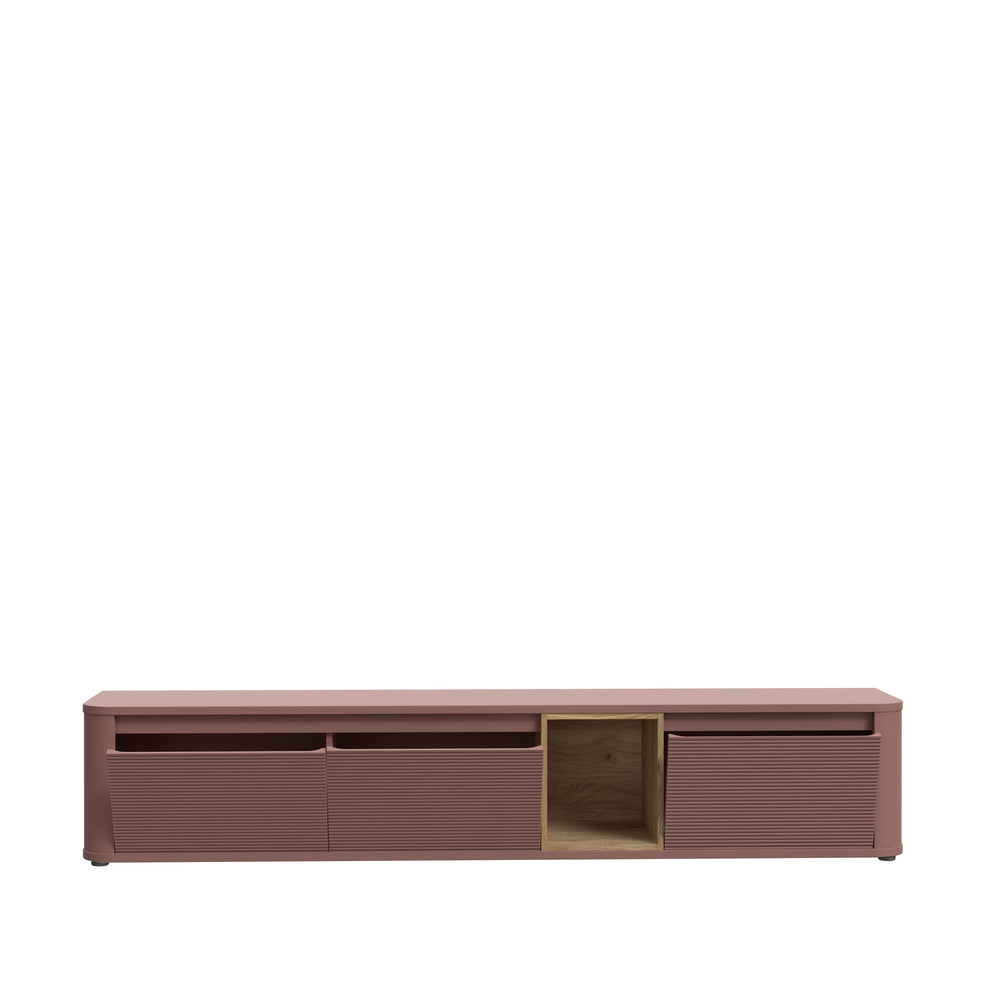 Comoda Tv Mare Bibliotheque, Terracotta si stejar Mauvella, 215 Cm