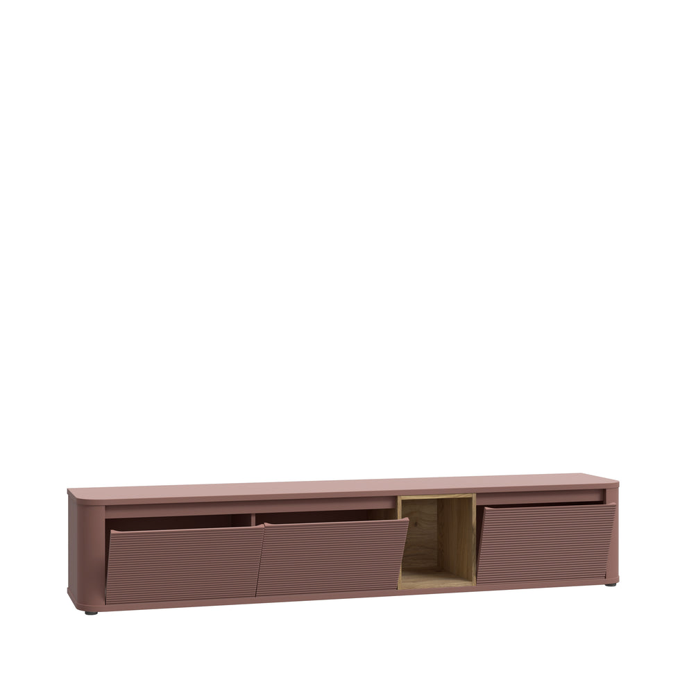 Comoda Tv Mare Bibliotheque, Terracotta si stejar Mauvella, 215 Cm